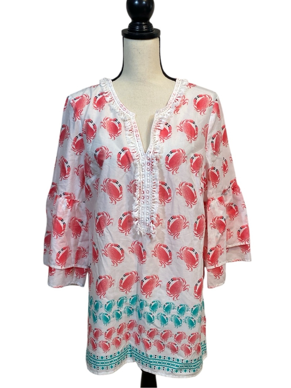 NWT Crown & Ivy Montauk Weekend Cotton Crab 3/4 Sleeve Tunic Large